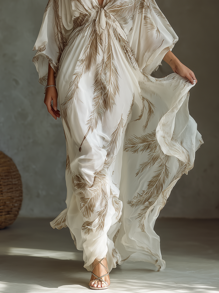 Morrisa - Elfenbensfärgad och taupe chiffon maxiklänning