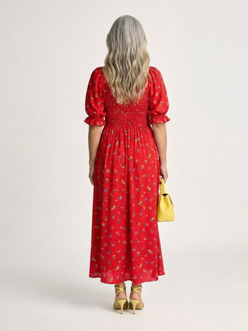 Delphine | Midi-klänning med fyrkantig urringning och blommönster