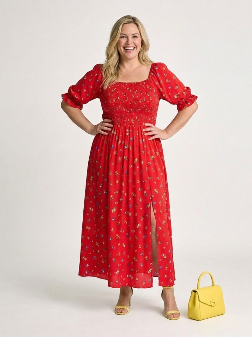 Delphine | Midi-klänning med fyrkantig urringning och blommönster