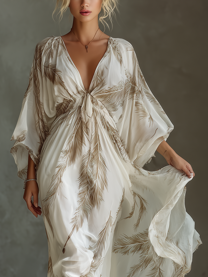 Morrisa - Elfenbensfärgad och taupe chiffon maxiklänning