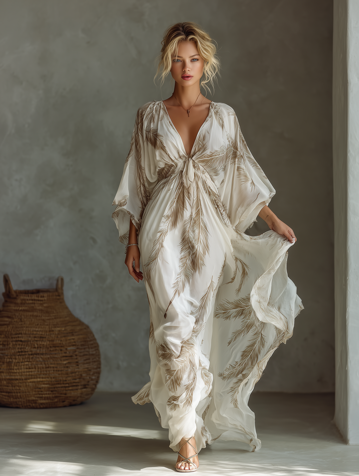 Morrisa - Elfenbensfärgad och taupe chiffon maxiklänning