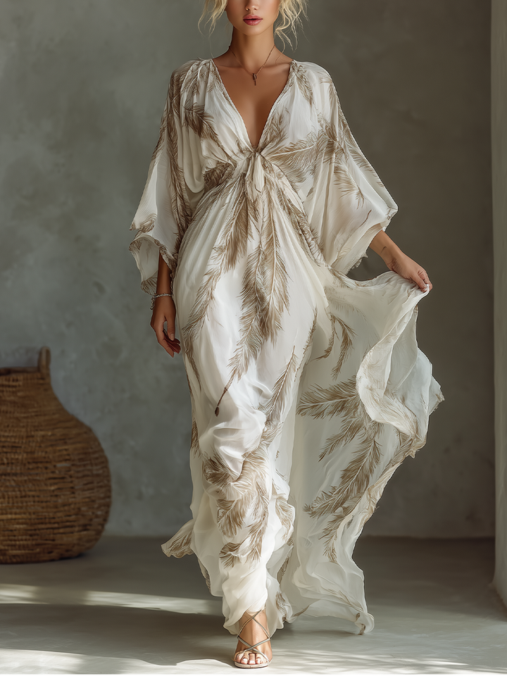 Morrisa - Elfenbensfärgad och taupe chiffon maxiklänning