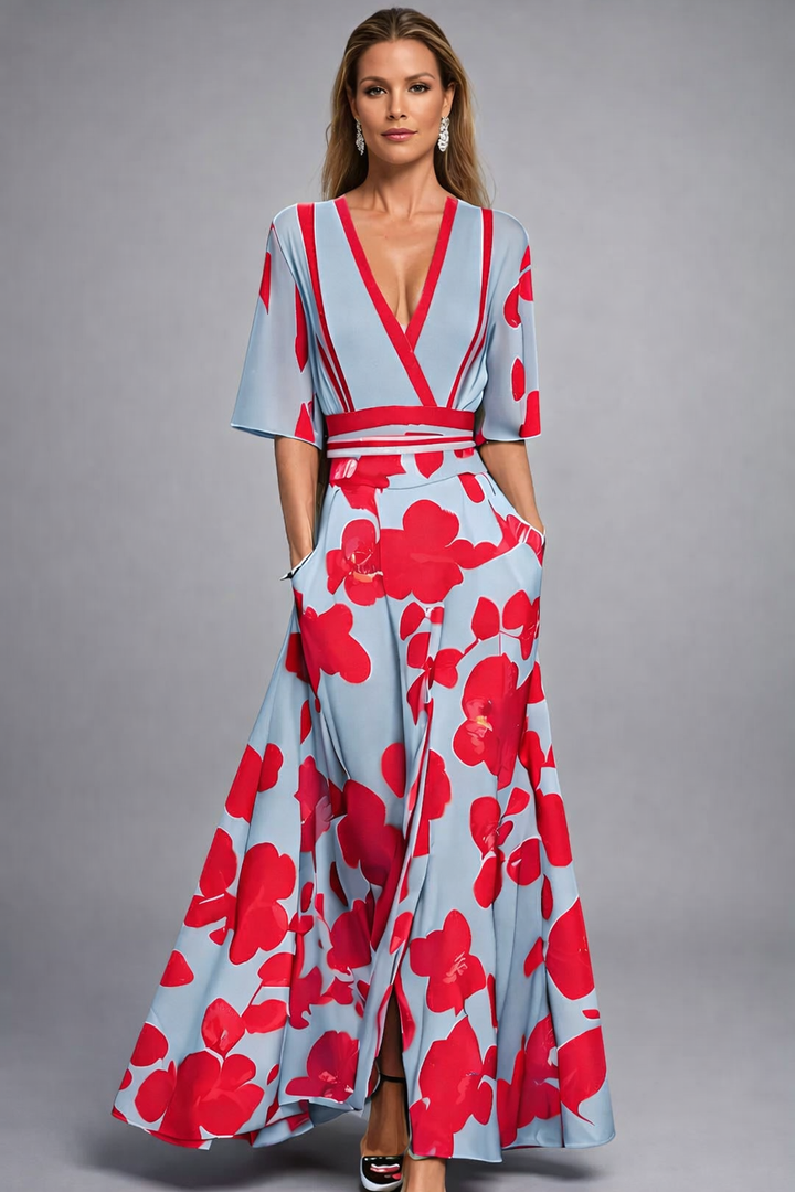 Elisa - Elegant wrapklänning i maxi-längd med blommor