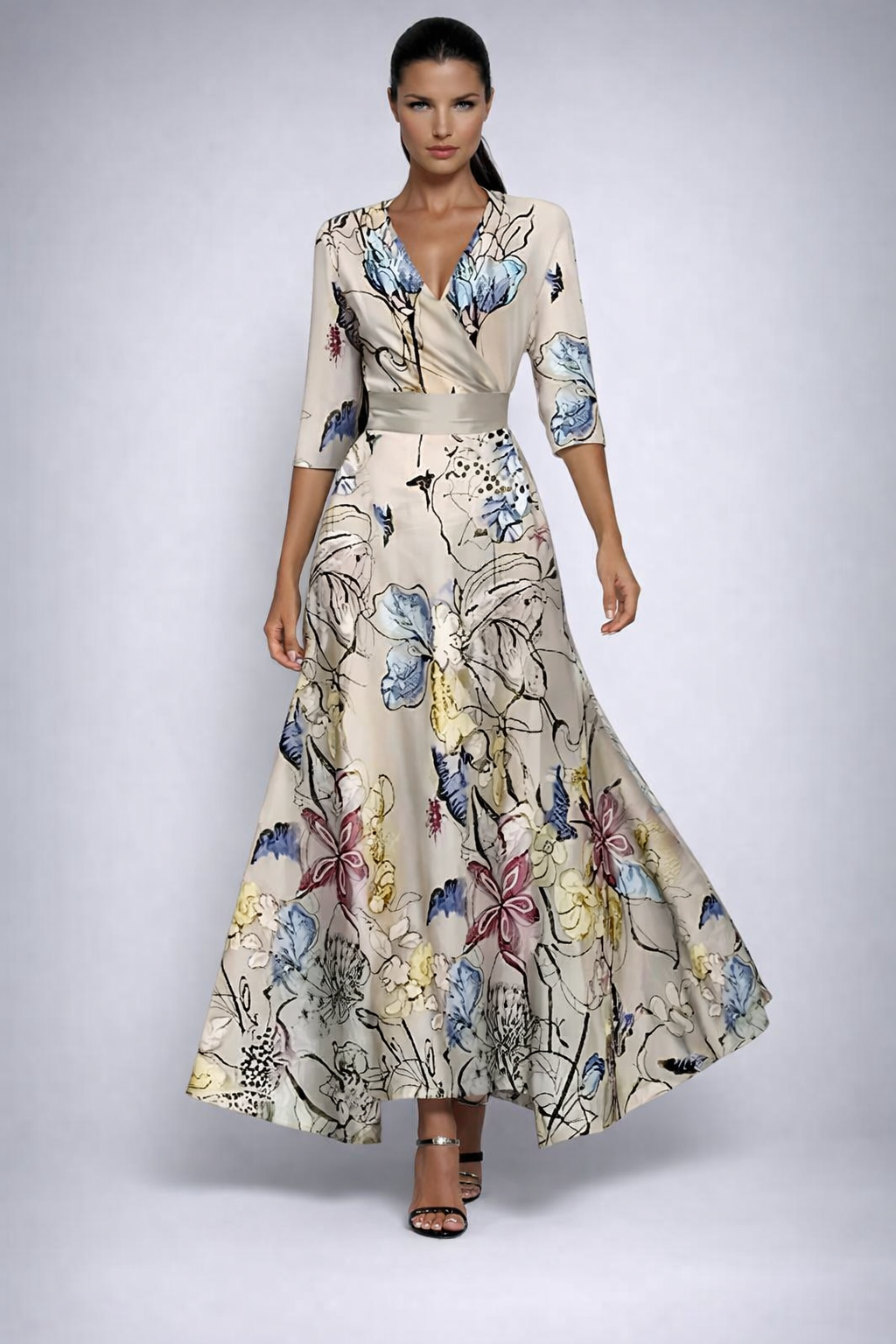 Elisa - Elegant wrapklänning i maxi-längd med blommor