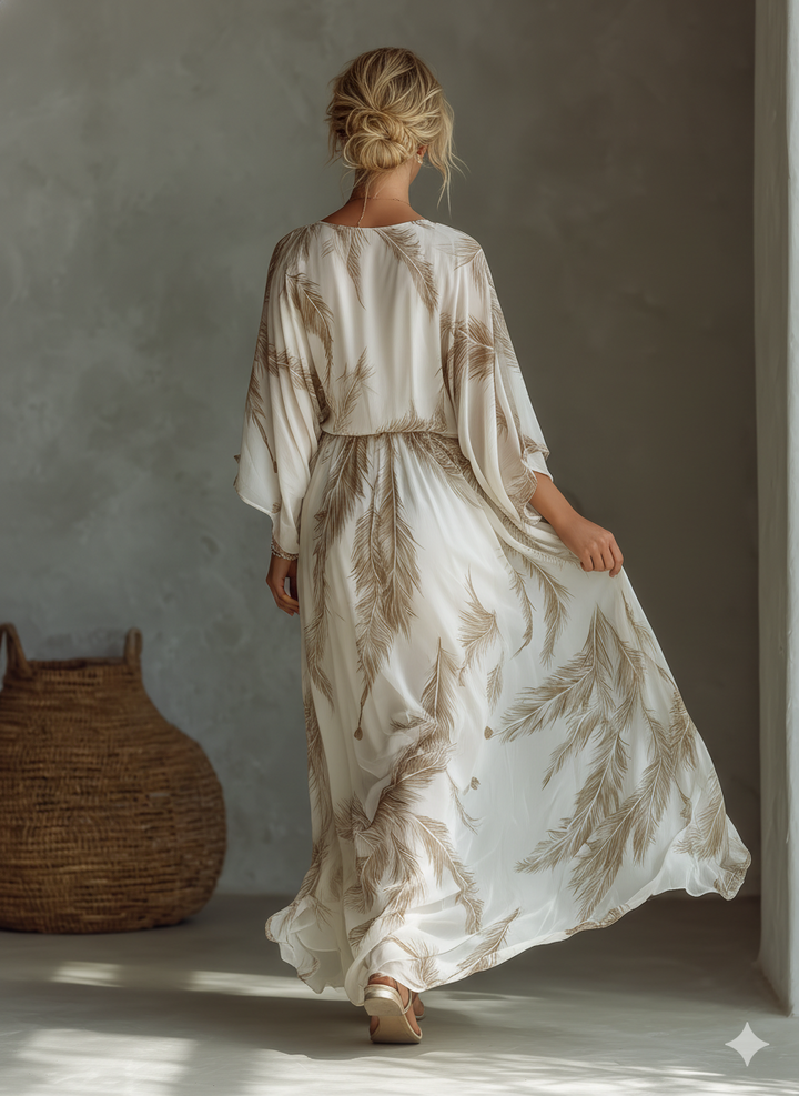Morrisa - Elfenbensfärgad och taupe chiffon maxiklänning