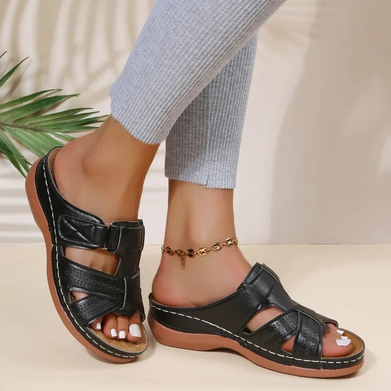 Gaia™ | Damsandaler vintage ortopediska kilklacksandaler