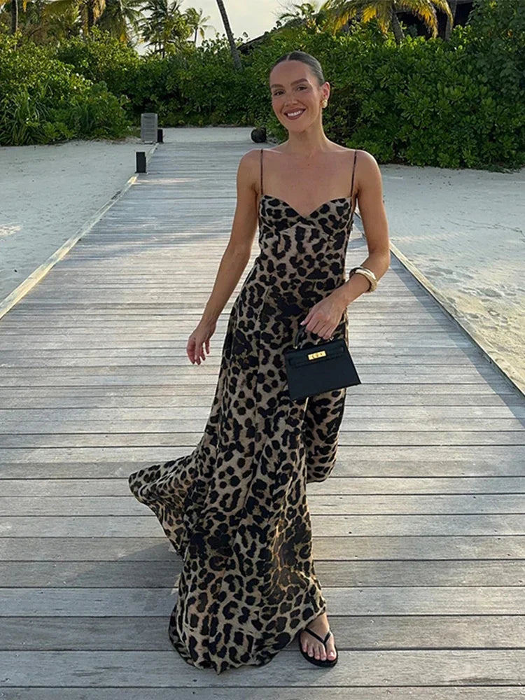Antonella - leopardmönstrad maxiklänning