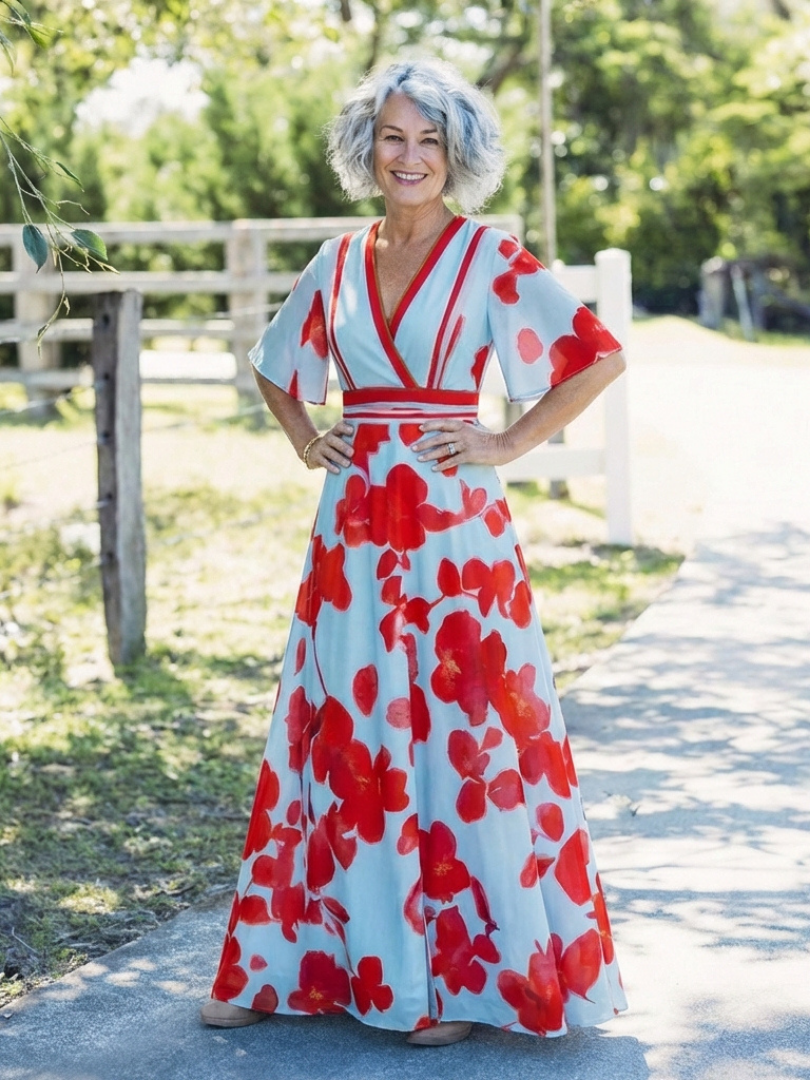 Corinne | V-hals Kortärmad Blommig Klänning