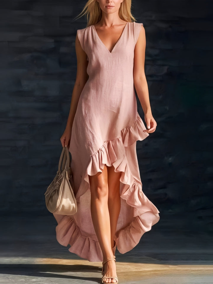 Sienna | Volangklänning i boho-stil med hög-låg fåll
