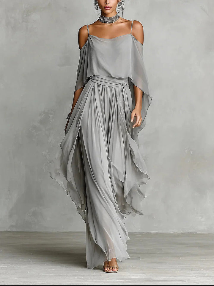 Freya | Axelbandslös chiffon tvådelat set