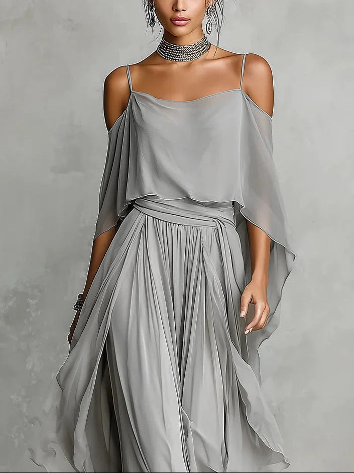 Freya | Axelbandslös chiffon tvådelat set