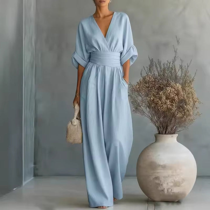 Georgina | djup V-ringning elegant jumpsuit med vida ben