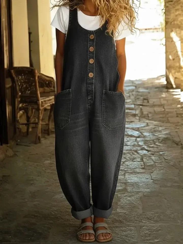Vintage bomullsdenim hängselbyxor