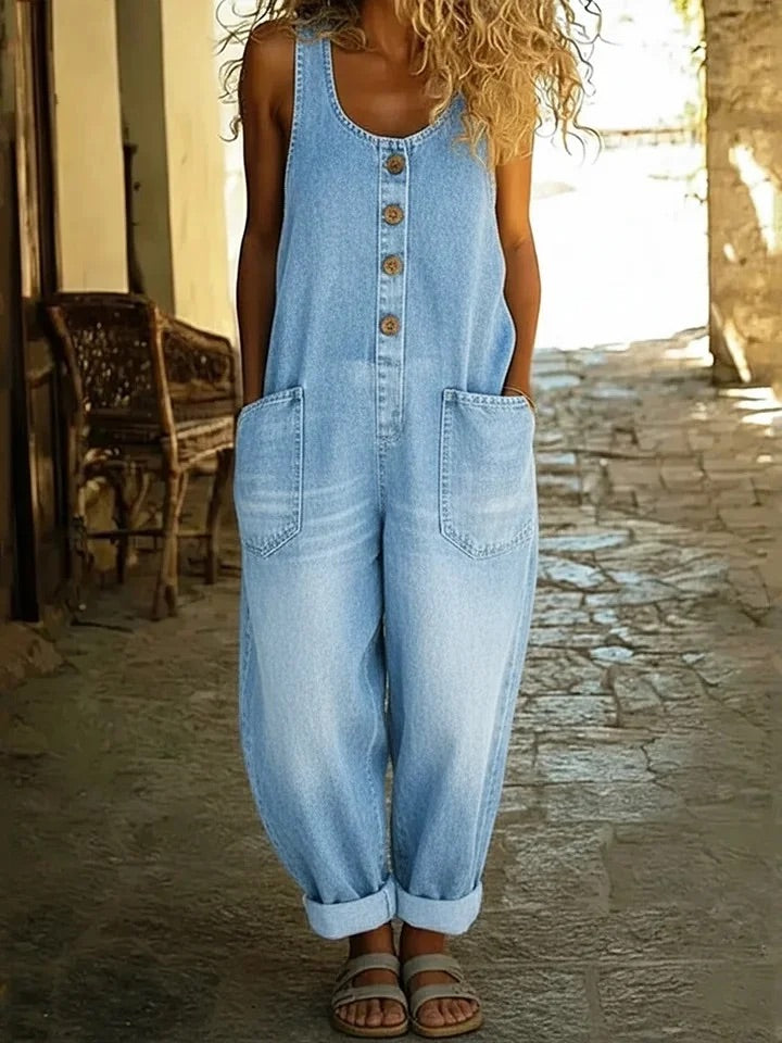 Vintage bomullsdenim hängselbyxor