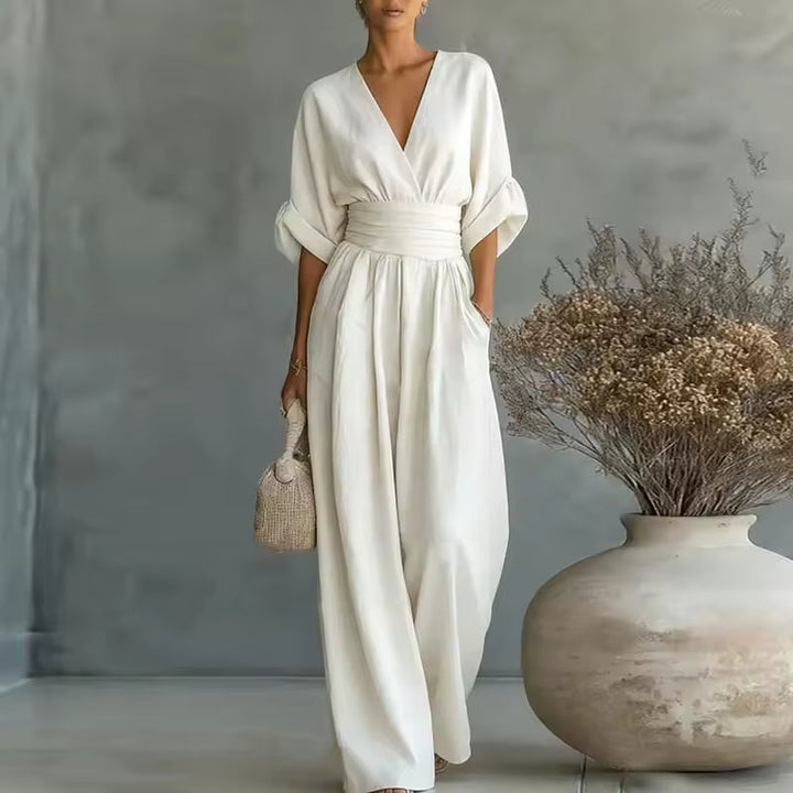 Georgina | djup V-ringning elegant jumpsuit med vida ben